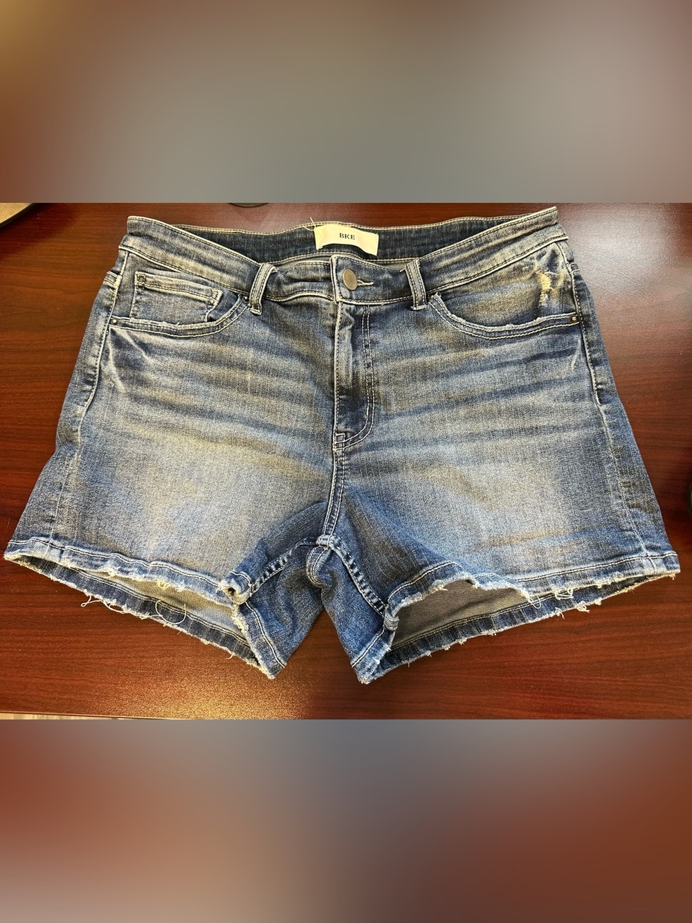 BKE Faded Blue Distressed Denim Cutoff Shorts